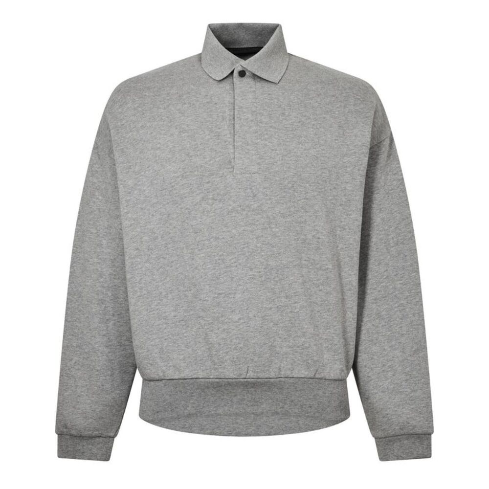 Fear Of God Essentials Mens Back Print Long-Sleeved Polo Shirt / Dark Heather
